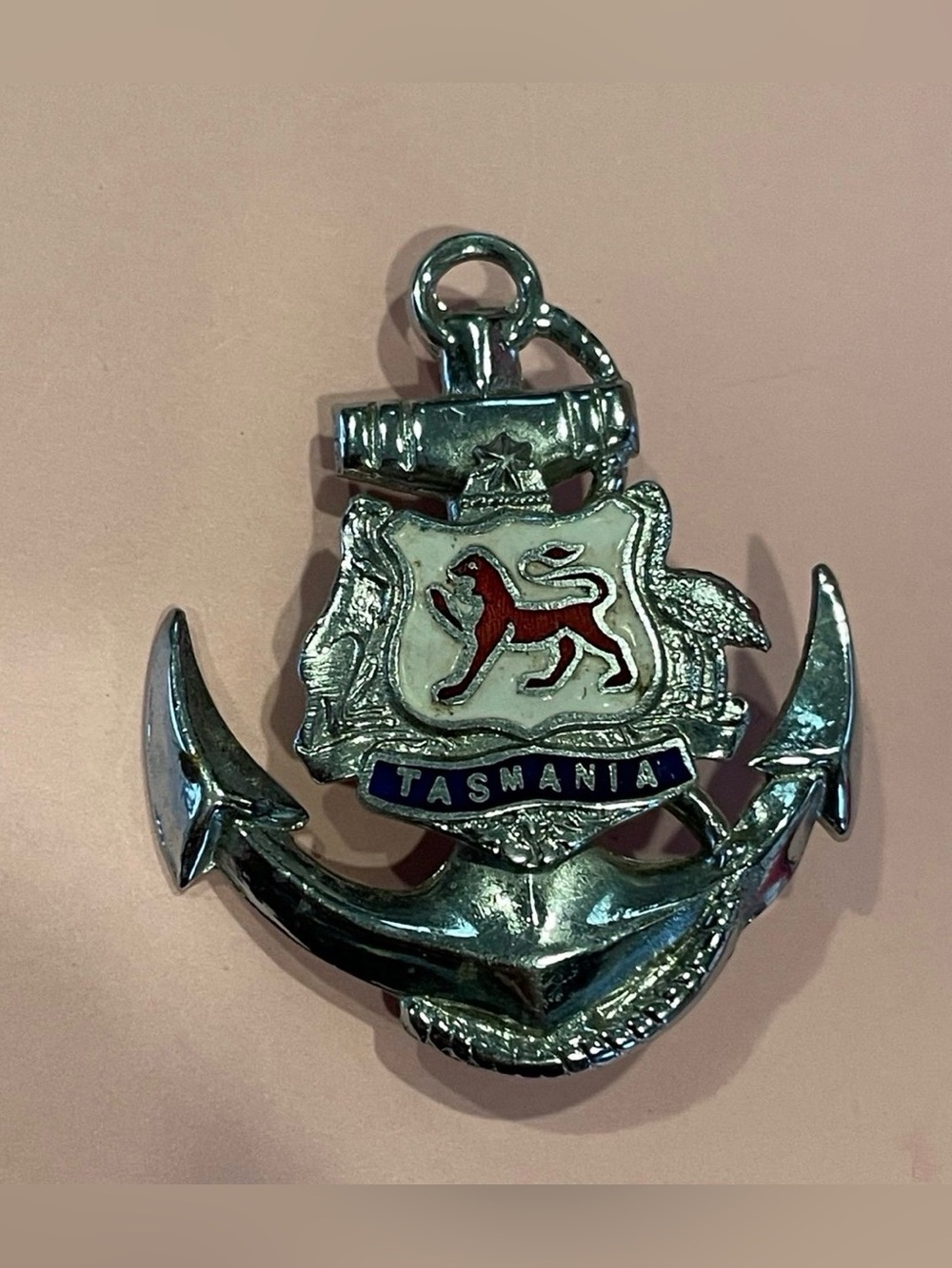 Vintage Anchor Silver Tone Enamel Navy Brooch